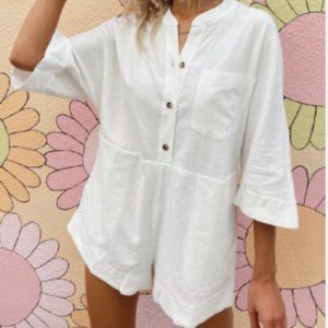 Show Me You Mumu Horton Romper, White Linen, Size Medium, NWOT